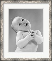 Framed 1950s Baby In Diaper Head To One Side Arms Hands Clasped In Front
