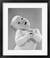 Framed 1950s Baby In Diaper Head To One Side Arms Hands Clasped In Front