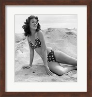 Framed 1950s 1960s Brunette Bathing  Stretched Out On Sand?
