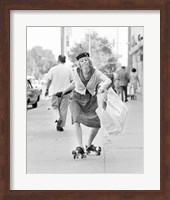 Framed 1960s 1970s A Shopping Bag Lady With Funny Facial Expression