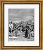 Framed 1930s Cowboys & A Woman Grooming A Horse