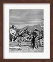 Framed 1930s Cowboys & A Woman Grooming A Horse
