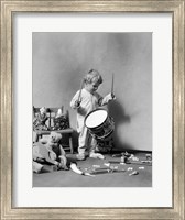 Framed 1930s Boy Beating On Toy Drum