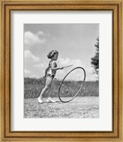 Framed 1930s Girl Outdoors Playing Hoop And Stick Game