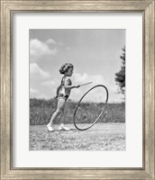 Framed 1930s Girl Outdoors Playing Hoop And Stick Game