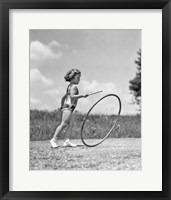 Framed 1930s Girl Outdoors Playing Hoop And Stick Game