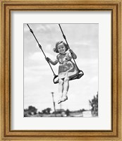 Framed 1930s 1940s Smiling Girl On Swing Outdoor