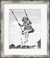 Framed 1930s 1940s Smiling Girl On Swing Outdoor