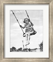Framed 1930s 1940s Smiling Girl On Swing Outdoor