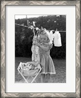 Framed 1940s 1950s Girl Gingham Dress Hanging