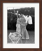 Framed 1940s 1950s Girl Gingham Dress Hanging