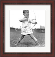 Framed 1930s Boy Outdoors Aiming Toy Bow And Arrow Archery