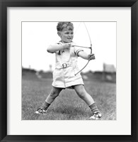 Framed 1930s Boy Outdoors Aiming Toy Bow And Arrow Archery