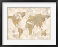 Framed Rustic World Map Cream No Words