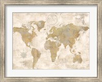 Framed Rustic World Map Cream No Words