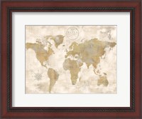 Framed Rustic World Map Cream No Words