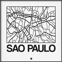 Framed White Map of Sao Paulo