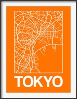 Framed Orange Map of Tokyo