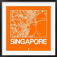 Framed Orange Map of Singapore