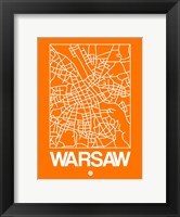 Framed Orange Map of Warsaw