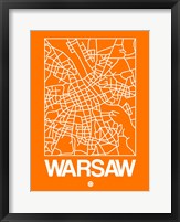 Framed Orange Map of Warsaw