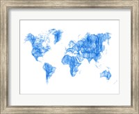 Framed World Map Blue Drawing