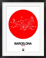 Framed Barcelona Red Subway Map