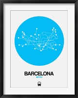 Framed Barcelona Blue Subway Map