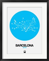 Framed Barcelona Blue Subway Map