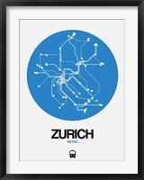 Framed Zurich Blue Subway Map