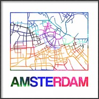 Framed Amsterdam Watercolor Street Map