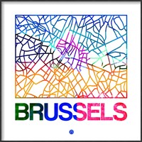Framed Brussels Watercolor Street Map