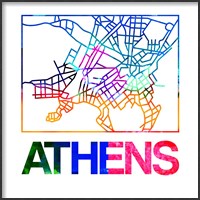 Framed Athens Watercolor Street Map