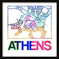Framed Athens Watercolor Street Map