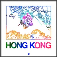 Framed Hong Kong Watercolor Street Map
