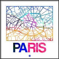Framed Paris Watercolor Street Map