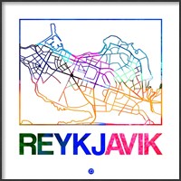 Framed Reykjavik Watercolor Street Map