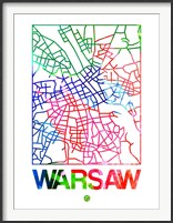 Framed Warsaw Watercolor Street Map