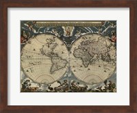 Framed Map of the World by Blaeu 1684