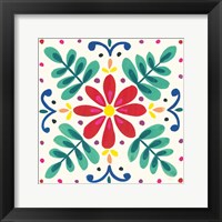 Framed Floral Fiesta White Tile VI