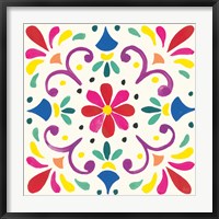 Framed Floral Fiesta White Tile III