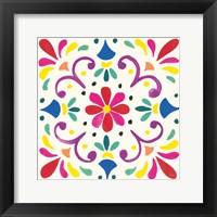 Framed Floral Fiesta White Tile III