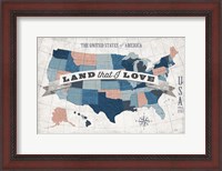 Framed USA Modern Vintage Blue Grey Red with Words