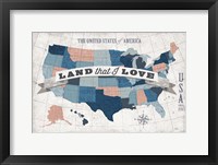 Framed USA Modern Vintage Blue Grey Red with Words