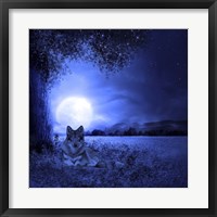 Framed Moon Night And Wolf