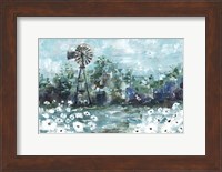 Framed Windmill and Daisies Landscape