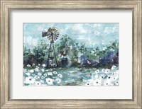 Framed Windmill and Daisies Landscape