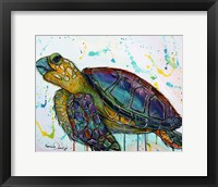 Framed Sea Turtle w/paint splotches