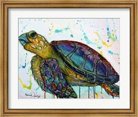 Framed Sea Turtle w/paint splotches