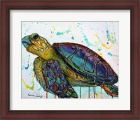 Framed Sea Turtle w/paint splotches